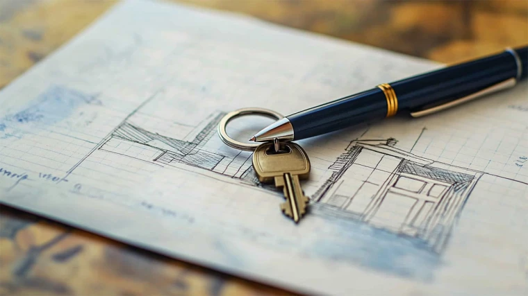 Ein Vertrag liegt auf dem Tisch – darauf ein Schlüssel und Kugelschreiber